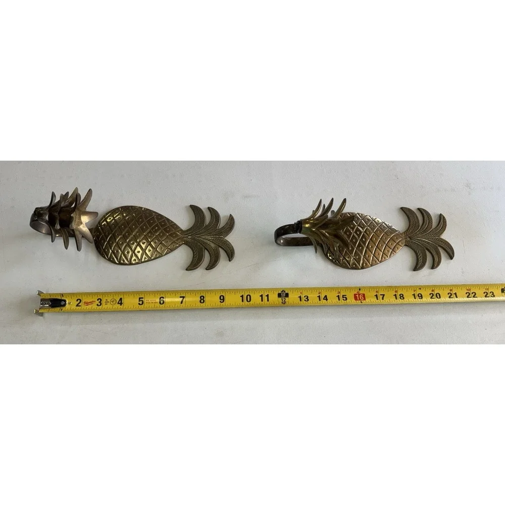 Lot of 2 Mid Century Modern Solid Brass Pineapple Wall MCM Candle Holders GTubH9